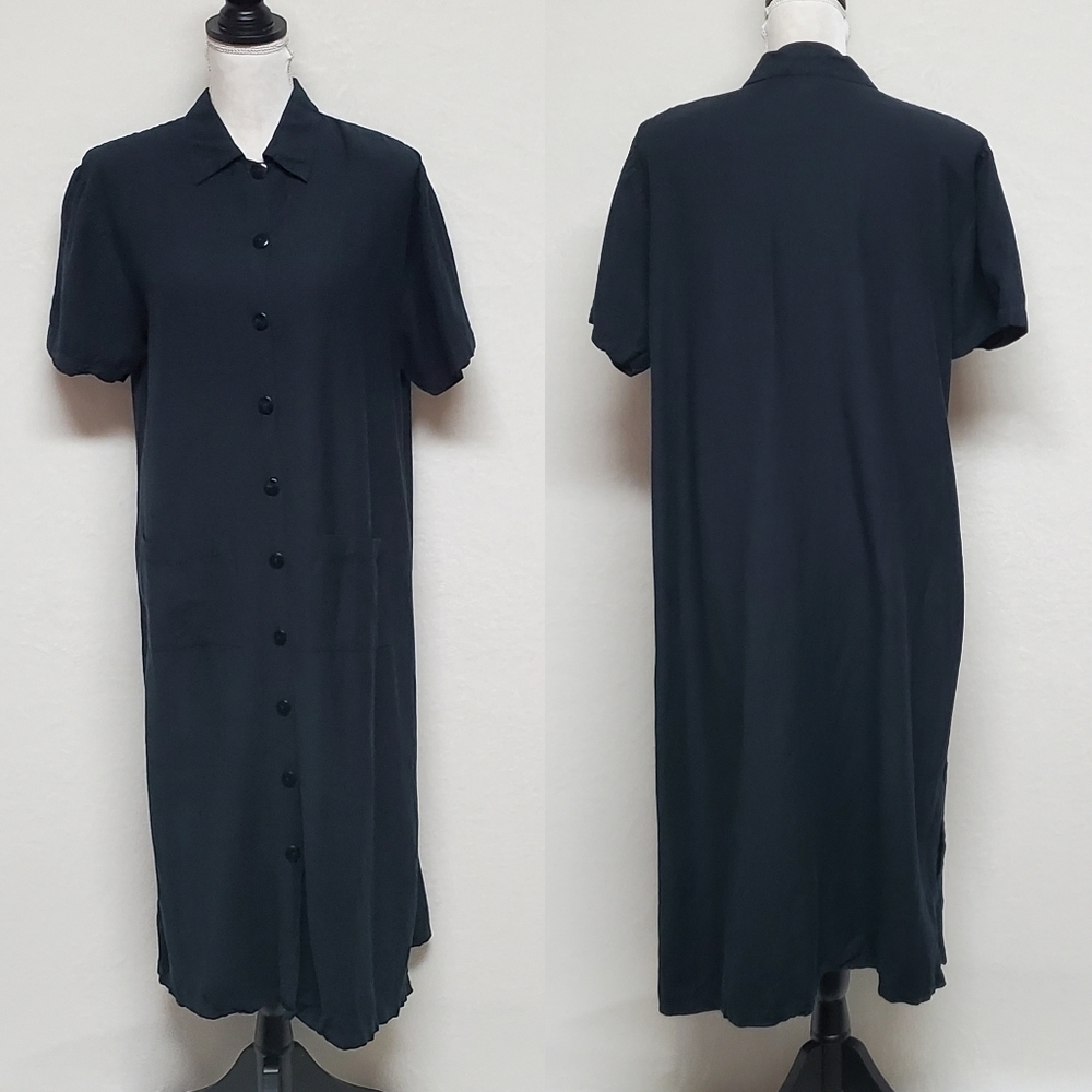 𝅺RARE Vintage Moka Just Be Goth Black Short Sleeve Collared Knit Shirt Dress L
